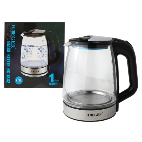 Kettle Glass,2.2L 2000W Boiler LED blue light HAEGER HG-7842